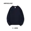 Sudadera de Algodón Puro Pesado Ag380G con Felpa, Color Sólido, Manga Larga, Cuello Redondo para Hombre, Corte Holgado, Estilo Americano, Estampado de Marca de Moda