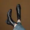 Botines Cortos Marrones de Tacón Medio-Alto Estilo Coreano para Mujer, Botines Chelsea Chelsea de Punta Cuadrada Suave Estilo Británico con Cremallera Trasera, Botines de Tobillo de Tacón Grueso Ajustados