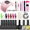 Lámpara de Uñas y Set de Esmaltes Más Vendidos de Amazon de 54W, Set Completo de Herramientas para Principiantes, Pegatinas y Accesorios para Uñas