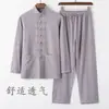 Terno de algodão Tang terno chinês de mangas compridas estilo chinês estilo chinês fivela retrô homens de meia-idade e idosos solto chinês tai chi terno