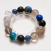 Pulsera de Cristal de Citrino Natural para Mujer, Cristal Azul, Luz de Luna Verde Lima, Obsidiana Plateada, Ágata Terrestre, Pulsera de Pelo de Conejo Gris, Venta al por Mayor