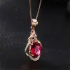 Collar con colgante de turmalina roja estilo coreano para mujer, con gema de color, chapado en oro de 18 quilates, colgante de gota de rubí.