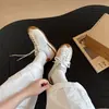 Tênis de Treino Agande em Couro Genuíno Feminino Sapatos de Caminhada com Solado Grosso Flor Pequena 2025 Novos Sapatos Femininos Respiráveis Casuais Esportivos Tênis para Corrida