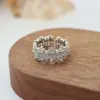 Anillo Abierto de Flor Completa Hecho a Medida de Fábrica, Anillo Floral Pequeño de Lujo Ligero con Incrustaciones de Circonita de Doble Fila, Hecho a Medida Según Tu Diseño