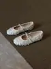 Versión de Piel de Oveja ~ 2025 Nuevos Zapatos de Ballet Redondos con Lazo de Lentejuelas Estilo Hada Francesa Zapatos Mary Jane de Boca Baja para Mujer