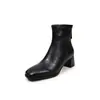 Botines elásticos de PU para mujer, botines ajustados, nuevo estilo otoño e invierno, punta redonda, cremallera trasera, tacón alto grueso, botines cortos elásticos, talla 40