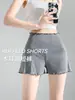 Cómodos Shorts Grises con Volantes para Mujer, Tela Modal, Primavera/Verano, Ligeros, Sexys, Plegables, Pantalones Cortos Ajustados de Tiro Bajo, Estilo Popular