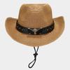 Sombrero vaquero de paja estilo retro americano de vaca y tau, sombrero para el sol informal retro para hombre y mujer, sombrero panamá resistente al viento y transpirable.