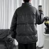 Chaqueta acolchada de algodón y cuero sintético con cuello alto para hombre, estilo Hong Kong, marca Tide, abrigo holgado y grueso, traje informal de invierno para pareja.