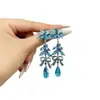 Pendientes Flor de Diamante Azul Exagerados Retro, Diseño Exagerado Personalizado, Pendientes Largos, Pendientes de Lujo Accesibles para Mujer