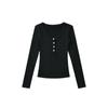 Outono e Inverno Novo Retrô Americano Básico Gola U Slim Fit Top Curto Cor Sólida Camiseta Básica Fina de Lã Manga Longa Camiseta Cor Sólida