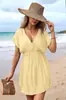 Ropa de Mujer Transfronteriza Europea y Americana 2025 Amazon Verano Nuevo Falda Protectora Solar de Playa Vestido Casual con Pliegues y Cuello en V para Mujer
