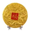 Nuevos Adornos Auspiciosos de Dragón y Fénix en Relieve Color Dorado Arena con Plato Redondo de Bendición Adornos para Escritorio de Oficina Regalos de Inauguración