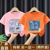 Camiseta moderna de manga corta estampada para niños pequeños, holgada y versátil, top de algodón puro con cuello redondo y diseño de dibujos animados estilo coreano