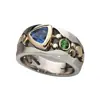 Huajie Venta Caliente Joyería de Estilo Étnico Anillo Creativo con Patrón Hueco Incrustado de Zircón Verde Anillo de Moda
