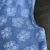 Conjunto de Verano Estilo Coreano de Mezclilla Sintética con Encaje Floral, Top sin Mangas de Moda y Pantalones de Pierna Ancha para Niñas, Conjunto de Dos Piezas, Artículo Popular Transfronterizo