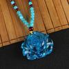 Collar de Cera de Abejas Ámbar Azul Flor Floreciendo Riqueza Gota de Agua Colgante de Flor Collar Largo Colgante Joyería para Parejas Hombres y Mujeres