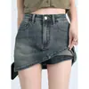 Falda corta de mezclilla retro americana para mujer, falda-pantalón ajustada y sexy que realza las caderas, minifalda de cintura alta para verano