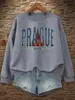 Praga Ciudad Impresión Checa Suéter para Mujer Otoño Milenial Bug Cuello Redondo Sudadera Hip-Hop Holgado Ropa para Mujer