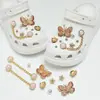 Compatible con Crocs Cadena Dorada con Purpurina Lujo Ligero Pedrería Accesorios DIY Flores para Zapatos Decoración de Girasol Hebillas para Zapatos Mayoreo