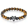 Novo Produto Mais Vendido da Amazon: Pulseira DIY de Ágata Negra e Olho de Tigre, Pulseira de Contas Tendência Masculina em Aço Inoxidável com Cabeça de Lobo Personalizada