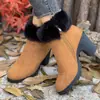 Botas de Moda de Salto Alto Quentes com Forro de Lã Transfronteiriças para Mulheres, Botas de Algodão Grossas de Inverno em Camurça, Tamanho Grande, Salto Bloco, Acabamento em Pelo