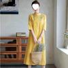 Sudeste Asiático Transfronterizo Primavera y Otoño Talla Grande Suelto Elegante Casual Estilo Occidental Reductor de Edad Algodón y Lino Bordado Vestido Midi