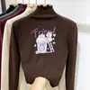 Camiseta Espessa de Manga Longa para Meninas com Bordas Franzidas, Gola Meia-Alta Estilosa, Camiseta Base Escovada para Outono e Inverno