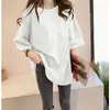 Camiseta Lisa para Mulheres, Manga Curta, Estilo Coreano, Solta e Emagrecedora, Verão 2024, Estilo Básico Regular para Estudantes, Top Branco de Manga Meia-Manga
