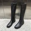 Botas altas sencillas de estilo francés para adelgazar para mujer, nuevas botas rectas de otoño, versátiles para combinar con pantalones de traje, botas altas negras de equitación