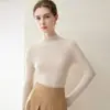 Suéter de lujo 100% cachemira pura para mujer, cuello semi-alto, acanalado, corte ajustado, manga larga, suéter base de punto simple