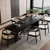 Mesa de Chá Estilo Italiano em Madeira Maciça e Mesa de Ilha Conjunto Integrado de Mesa de Chá e Cadeiras, Mesa de Chá Preta, Mesa de Chá de Sala de Estar de Luxo Leve de Ardósia de Alta Qualidade
