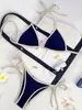 Traje de Baño Estilo Europeo y Americano para Playa de Aguas Termales Amazon, Nuevo Traje de Baño de Dos Piezas al por Mayor para Mujer, Bloques de Color Negro