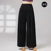 Pantalones de pierna ancha para danza moderna, holgados y fluidos, con pliegues delanteros y cintas sueltas, diseñados para el entrenamiento corporal de estilo chino.