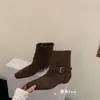 Botines de Tobillo Cuadrados de Tacón Grueso Estilo Retro para Mujer 2026 Otoño Invierno Botas Adelgazantes Hebilla de Cinturón Adelgazantes Versátiles Botas de Moda Botas para Pantalón