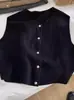 Suéter Cardigan de Punto con Botones Dorados Pequeños Estilo Perezoso Simple para Mujer Otoño e Invierno Chaleco sin Mangas Holgado con Cintura Apilada