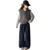 Conjunto de niña estilo coreano transfronterizo, nueva colección primavera/otoño, para niños de talla mediana y grande, con un suéter de imitación de dos piezas y pantalones de mezclilla, un conjunto de dos piezas de moda