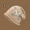 Gorro de lana para mujer, para otoño e invierno, apilado, para parejas, de punto, para primavera y otoño, con forma de luna y cabeza grande, cálido
