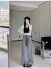 Pantalones a Cuadros de Color Contrastante para Mujer, Estilo de Verano Delgado con Caída Suelta, Pantalones Anchos de Seda Hielo, Pantalones Casuales Holgados de Pierna Recta