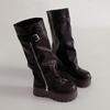 Botas Longas Simples de Estilo Vintage com Sola Grossa e Aumento de Altura para Mulheres 2025 Inverno Novo Corte Solto Botas de Montaria
