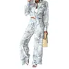2026 outono transfronteiriço nova moda feminina europeia e americana: conjunto elegante, moderno e casual de camisa de manga comprida estampada e calça