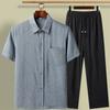 Camisa de Verão de Manga Curta para Pai Camisa Casual de Algodão e Linho para Homem Terno Verão Vovô Top Solto