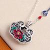 Collar con cierre de seguridad de flor de peonía de plata esterlina s925 para mujer, colgante con candado Lang Ruyi pintado, cadena de suéter larga retro, cadena de clavícula