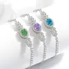 Pulsera de Hielo Flor de Hielo Corte Trigo Espiga Huevo de Paloma de Piedra Preciosa de Color Más Vendida en Transmisión en Vivo, Pulsera Elástica con Forma de Huevo Chapada en Oro Real con Diamante de Alto Carbono
