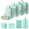 Set de 10 Bolsas de Almacenamiento de Viaje de Compresión Cuidadosamente Seleccionadas, Bolsa de Almacenamiento de Malla con Cordón para Empacar por Separado, Bolsa Organizadora para Equipaje, Maquillaje y Artículos de Tocador