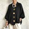 Camisa Feminina de Lazer para o Trabalho, Estilo Europeu 2026, Tricô de Veludo Cotelê, Gola Lapela, Manga Regular, Corte Solto, Cor Sólida, Temperamento