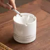 Cenicero de Porcelana Blanca con Tapa para Hogar, Sala de Estar, Oficina, Anti-Ceniza Volante, Cenicero Cerámico Creativo con Acabado de Alta Gama