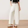 Estilo retro minimalista con solapa de bolsillo falso y cinturón, nuevos pantalones casuales de pierna ancha cropped de cintura alta para el otoño 2026