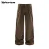 Pantalones Casuales de Pana Lavada Estilo Retro Americano Marca de Moda Unisex Rectos Holgados Plisados Caídos Largos
