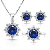 Douyin Live Venta Caliente Set de Girasol de Dos Quilates Lujosamente Engastado con Diamantes Completos Anillo Collar Pendientes Joyería de Moda para Mujer